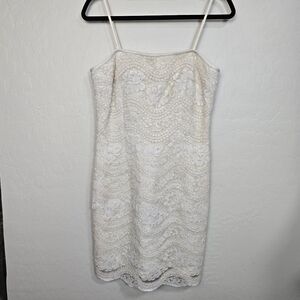 Vintage Lillie Rubin Elegant Cream Lace Sheath Mini Dress Small